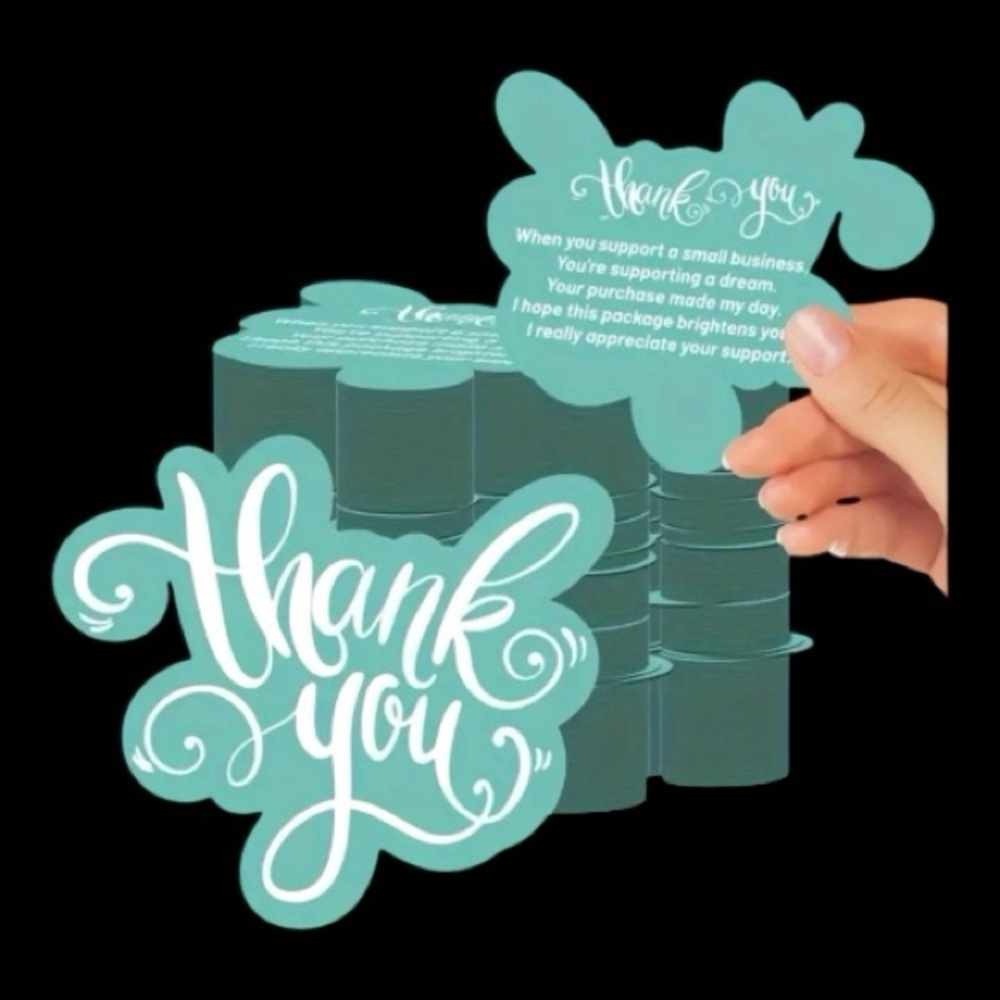 PRICE IS FIRM - Set of 25 Aqua Blue White Whimsical ‘Thank You’ Cards